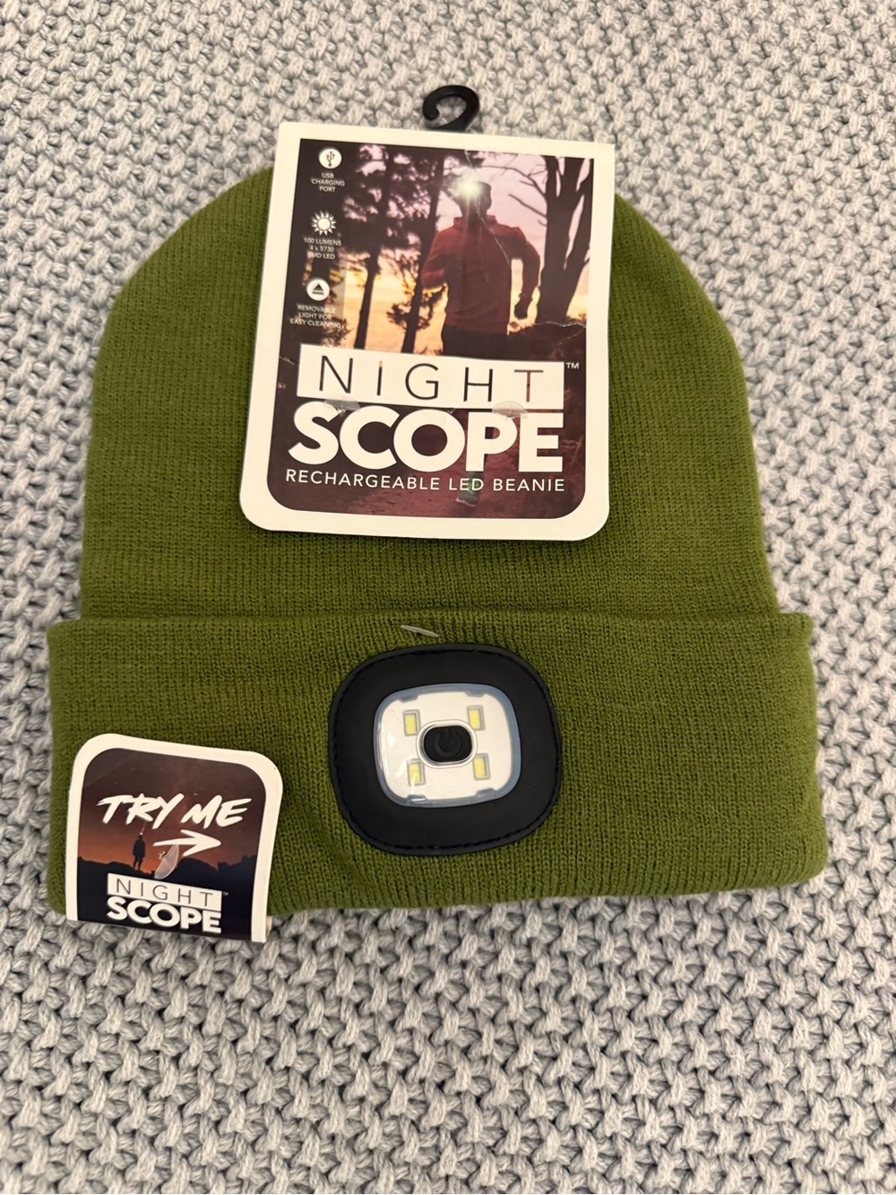 Rechargeable LED Beanie - Olive Green